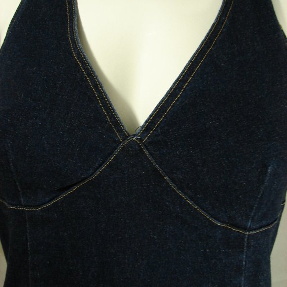 Like New Gas Co Stretch Denim Halter Dress Dark Wash Size 9 Summer Jean Dress - Picture 10 of 11